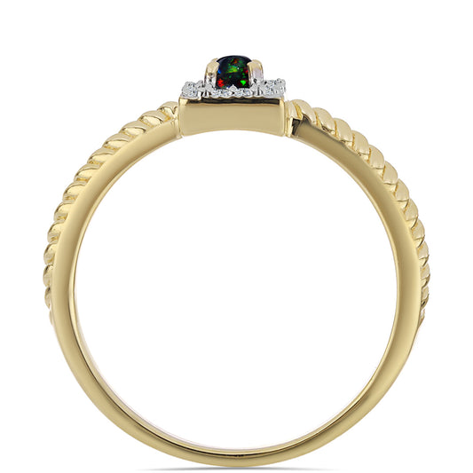 Anillo de Plata Bañada en Oro con Ópalo negro medianoche Lega Dembi de Ëtiopía y Topacio Blanco