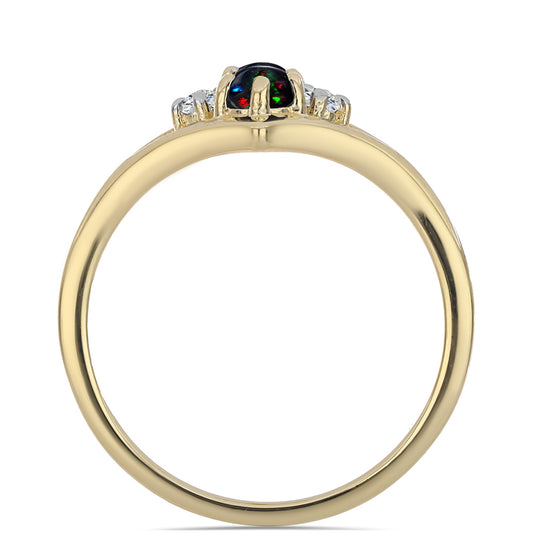 Anillo de Plata Bañada en Oro con Ópalo negro medianoche Lega Dembi de Ëtiopía y Topacio Blanco