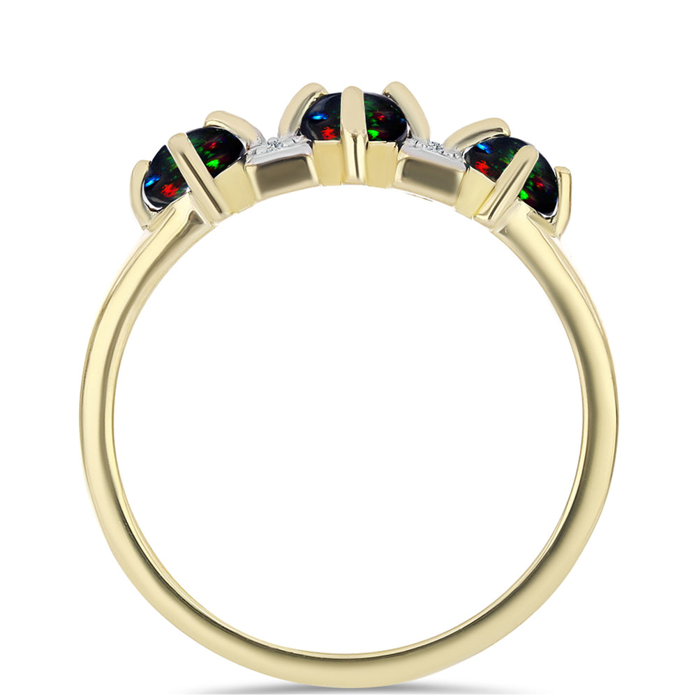 Anillo de Plata Bañada en Oro con Ópalo negro medianoche Lega Dembi de Ëtiopía y Topacio Blanco 2 