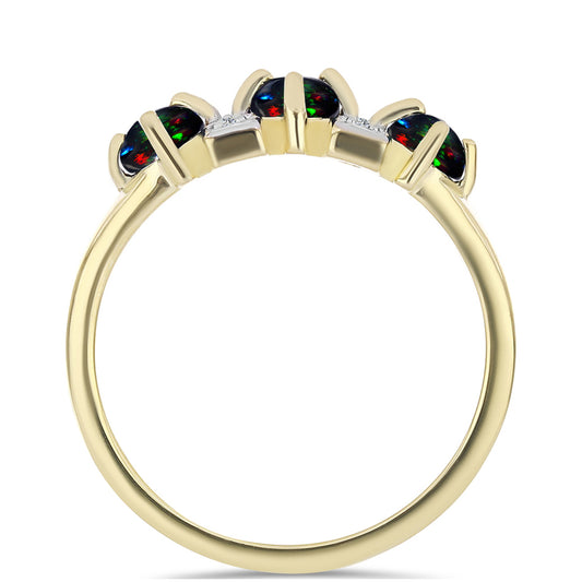 Anillo de Plata Bañada en Oro con Ópalo negro medianoche Lega Dembi de Ëtiopía y Topacio Blanco