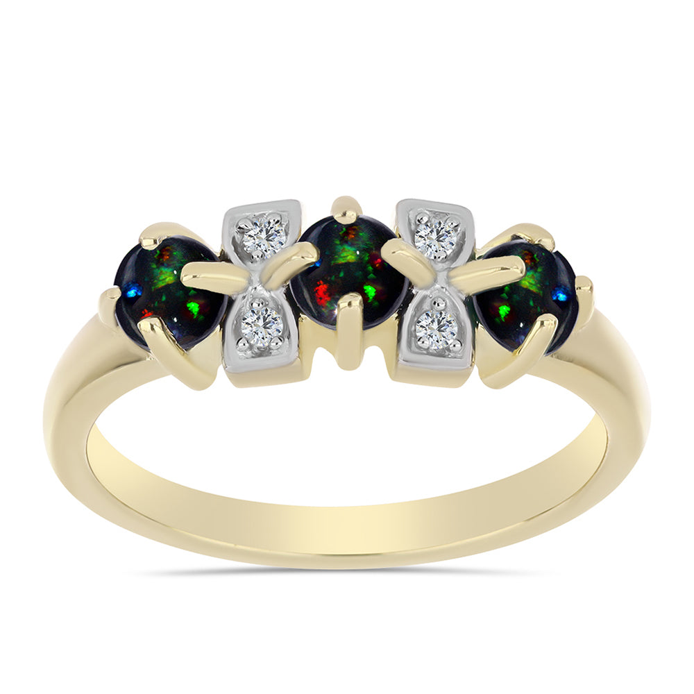 Anillo de Plata Bañada en Oro con Ópalo negro medianoche Lega Dembi de Ëtiopía y Topacio Blanco 3 