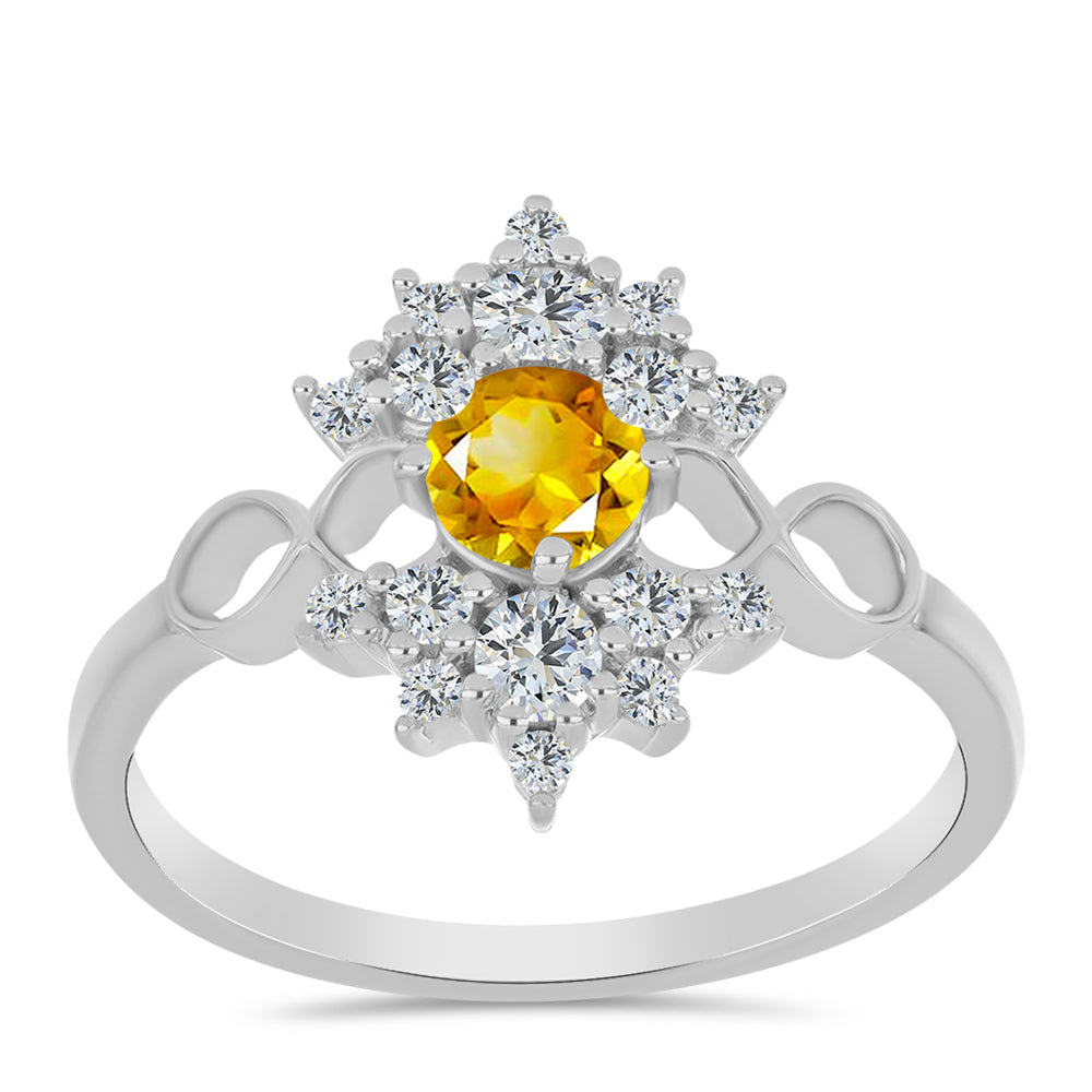 Anillo de Plata con Citrino de los Montes Urales y Topacio Blanco