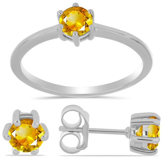 Conjunto de Plata con Citrino de los Montes Urales ( Pendientes +Anillo )