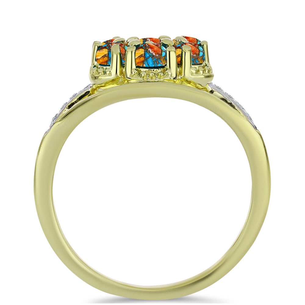 Anillo de Plata Bañada en Oro con Turquesa Ostra y Topacio Blanco 2 