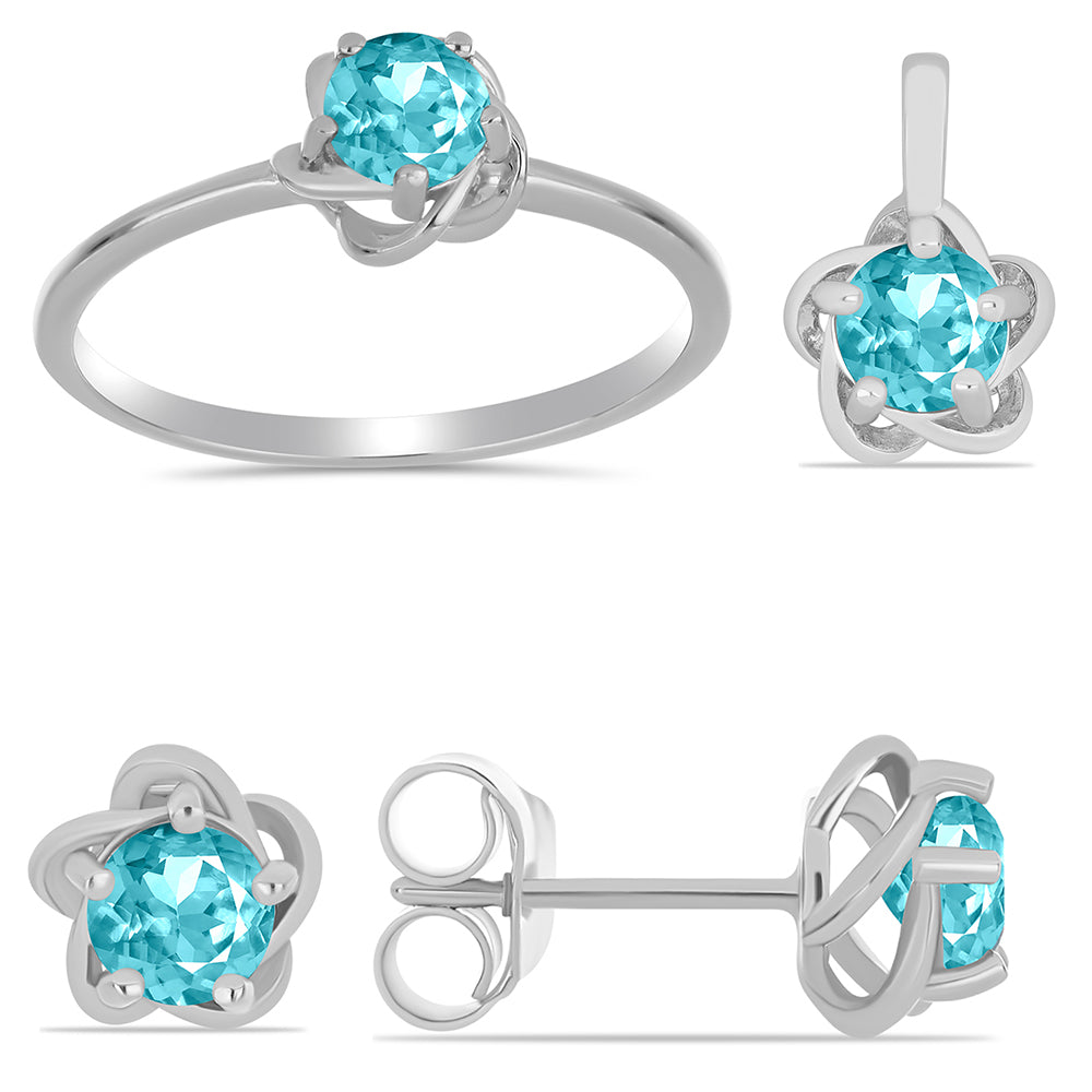 Conjunto de Plata con Cuarzo Paraiba ( Pendientes +Anillo +Colgante )