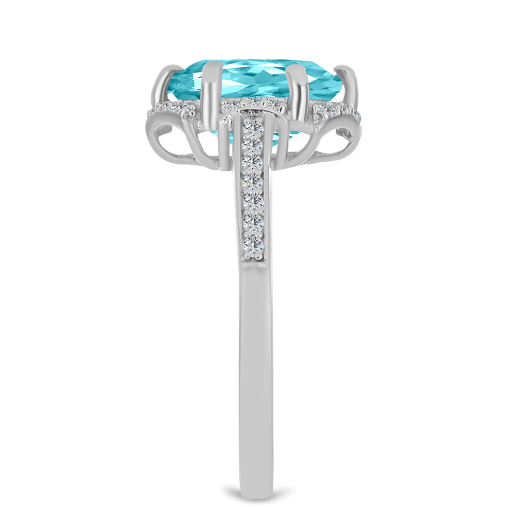 Anillo de Plata con Cuarzo Paraiba y Topacio Blanco 4 