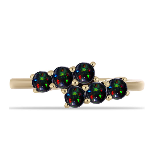 Anillo de Plata Bañada en Oro con Ópalo negro medianoche Lega Dembi de Ëtiopía