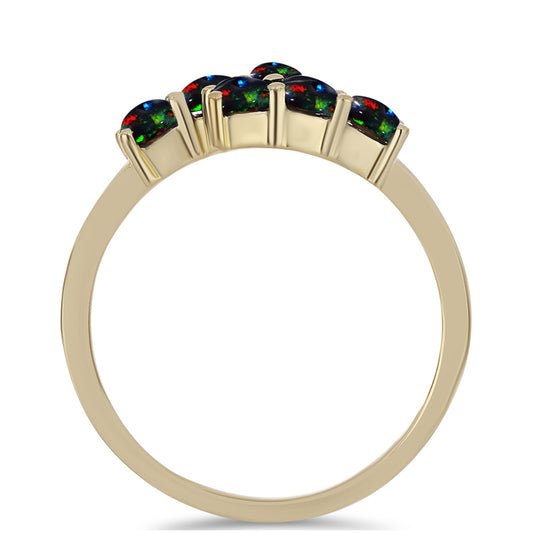 Anillo de Plata Bañada en Oro con Ópalo negro medianoche Lega Dembi de Ëtiopía