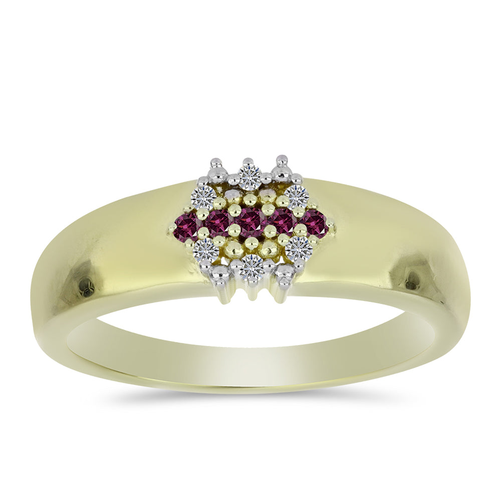 Anillo de Plata Bañada en Oro con Diamante Púrpura y Diamante blanco 3 