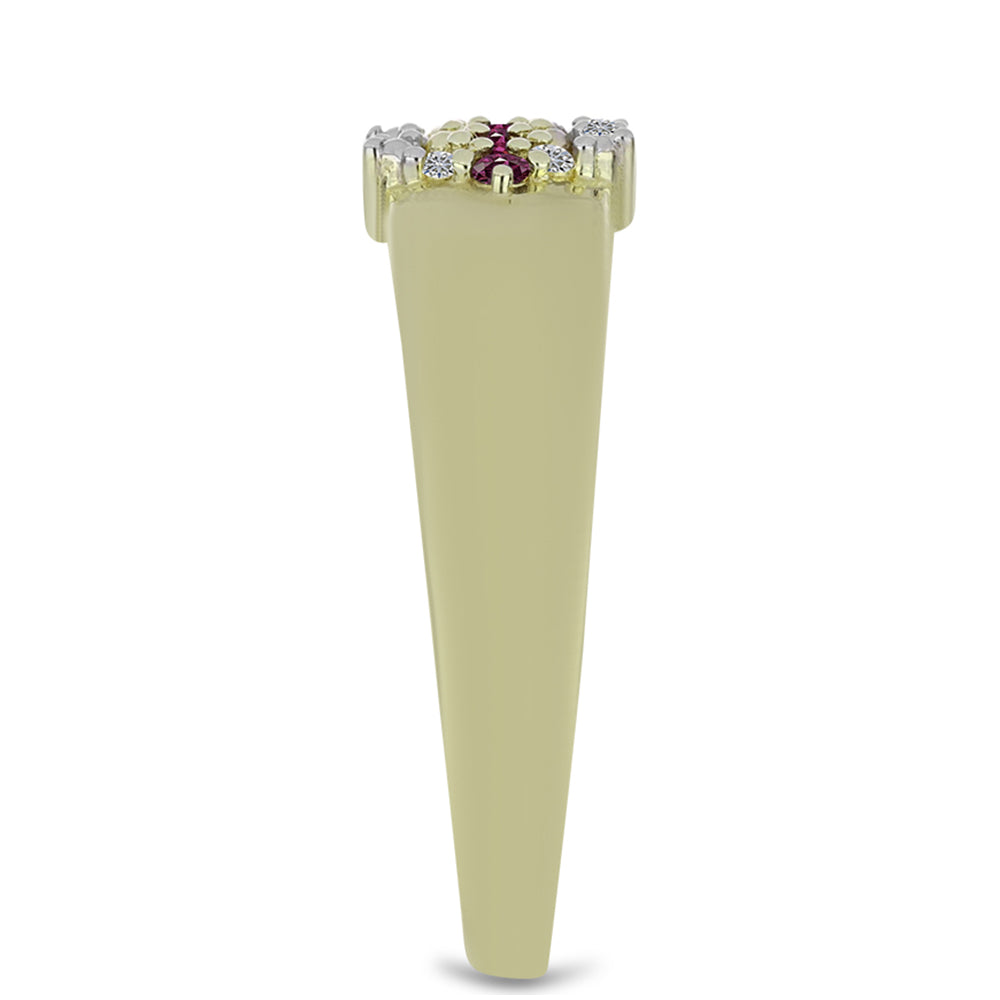 Anillo de Plata Bañada en Oro con Diamante Púrpura y Diamante blanco 4 