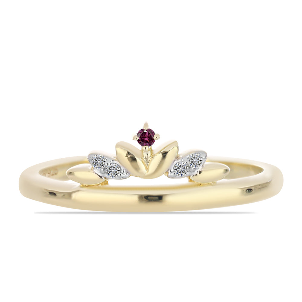 Anillo de Plata Bañada en Oro con Diamante Púrpura y Diamante blanco 2 