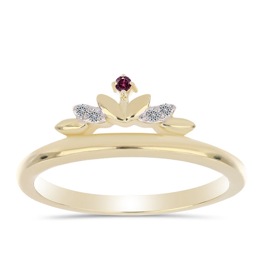 Anillo de Plata Bañada en Oro con Diamante Púrpura y Diamante blanco