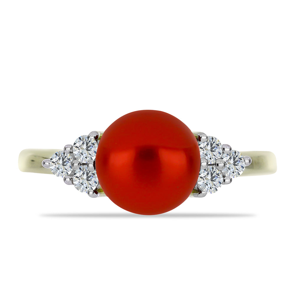 Anillo de Plata Bañada en Oro con Perla roja de río y Topacio Blanco 1 