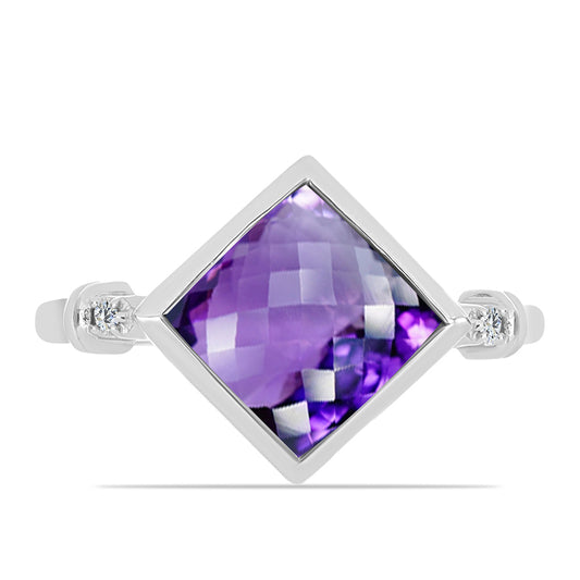 Anillo de Plata con Amatista de Marruecos y Topacio Blanco