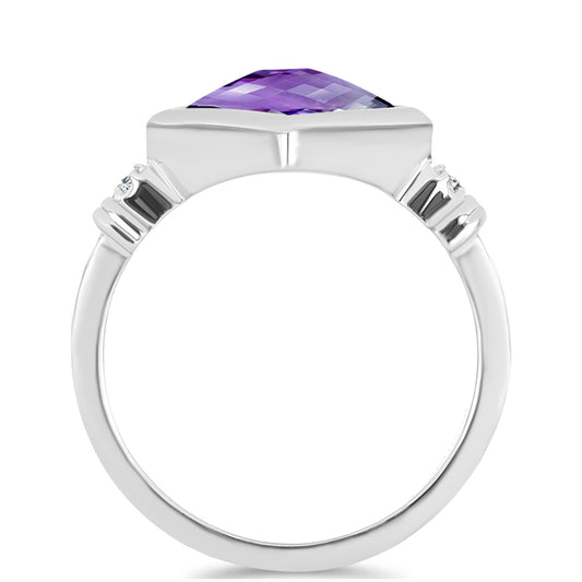 Anillo de Plata con Amatista de Marruecos y Topacio Blanco