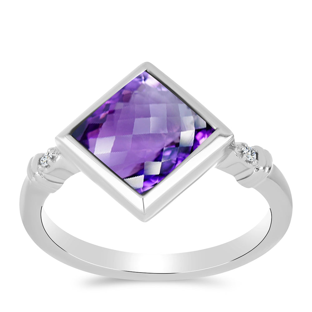 Anillo de Plata con Amatista de Marruecos y Topacio Blanco 3 