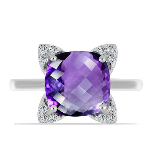 Anillo de Plata con Amatista de Marruecos y Topacio Blanco