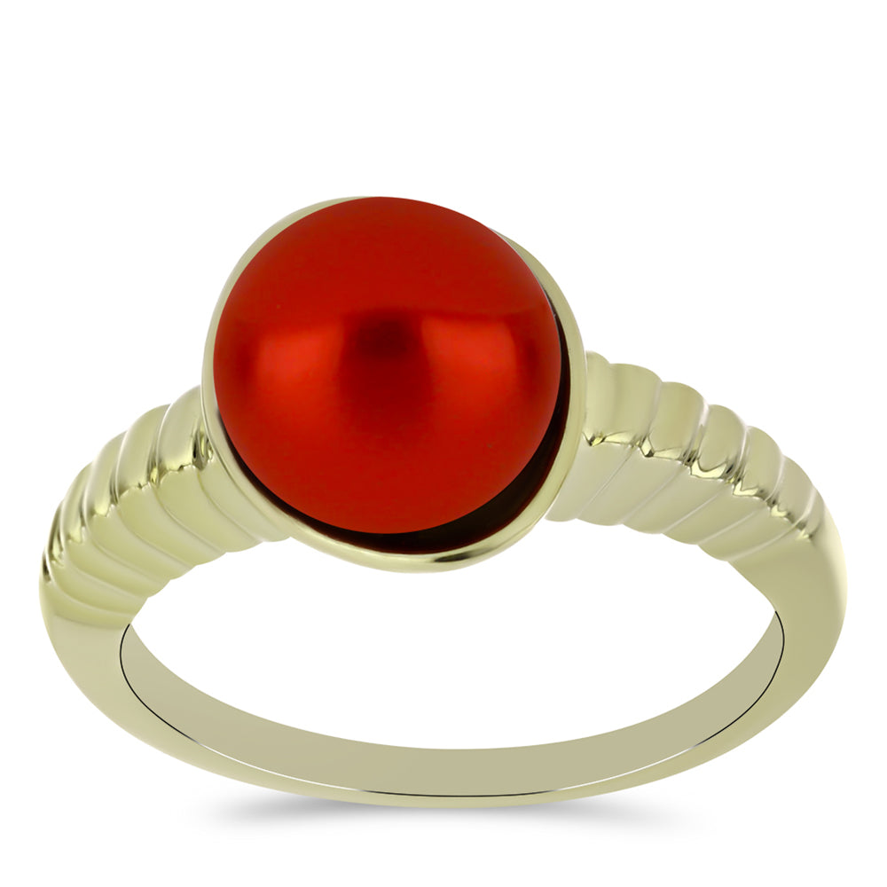 Anillo de Plata Bañada en Oro con Perla roja de río 3 