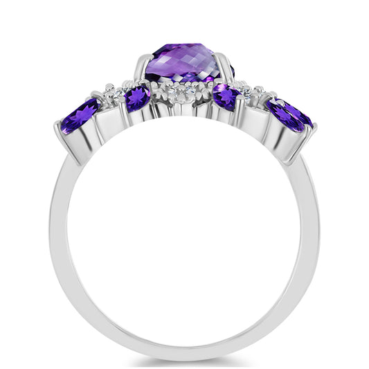 Anillo de Plata con Amatista de Marruecos y Topacio Blanco