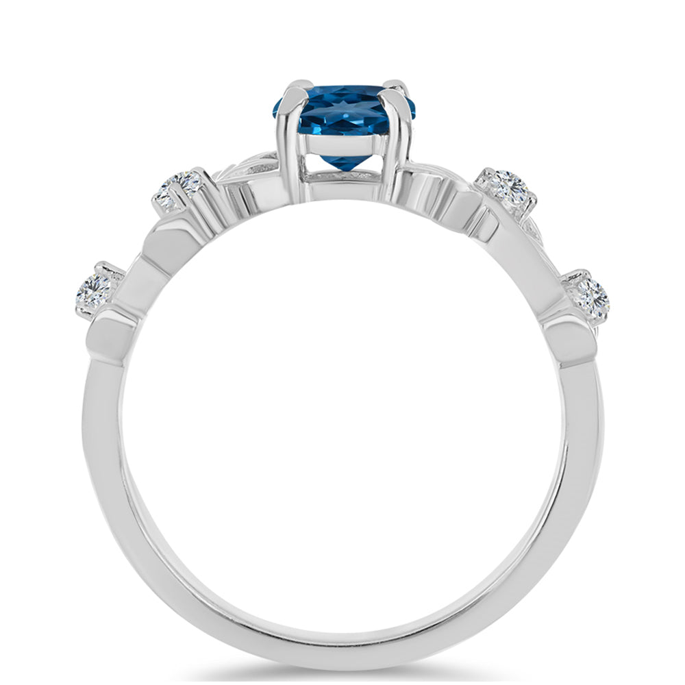 Anillo de Plata con Topacio Azul Londres y Topacio Blanco