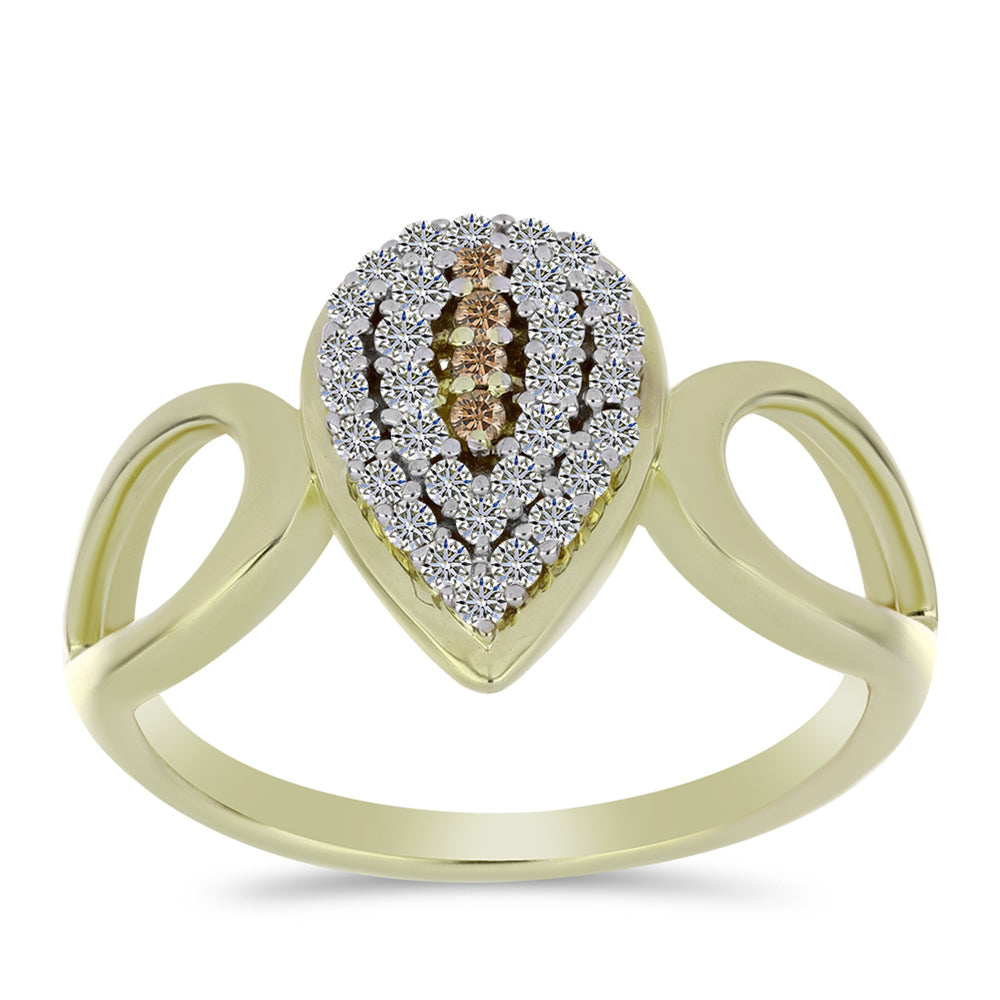 Conjunto de Plata Bañada en Oro con Diamante Champagne y Topacio Blanco ( Pendientes +Anillo +Colgante )