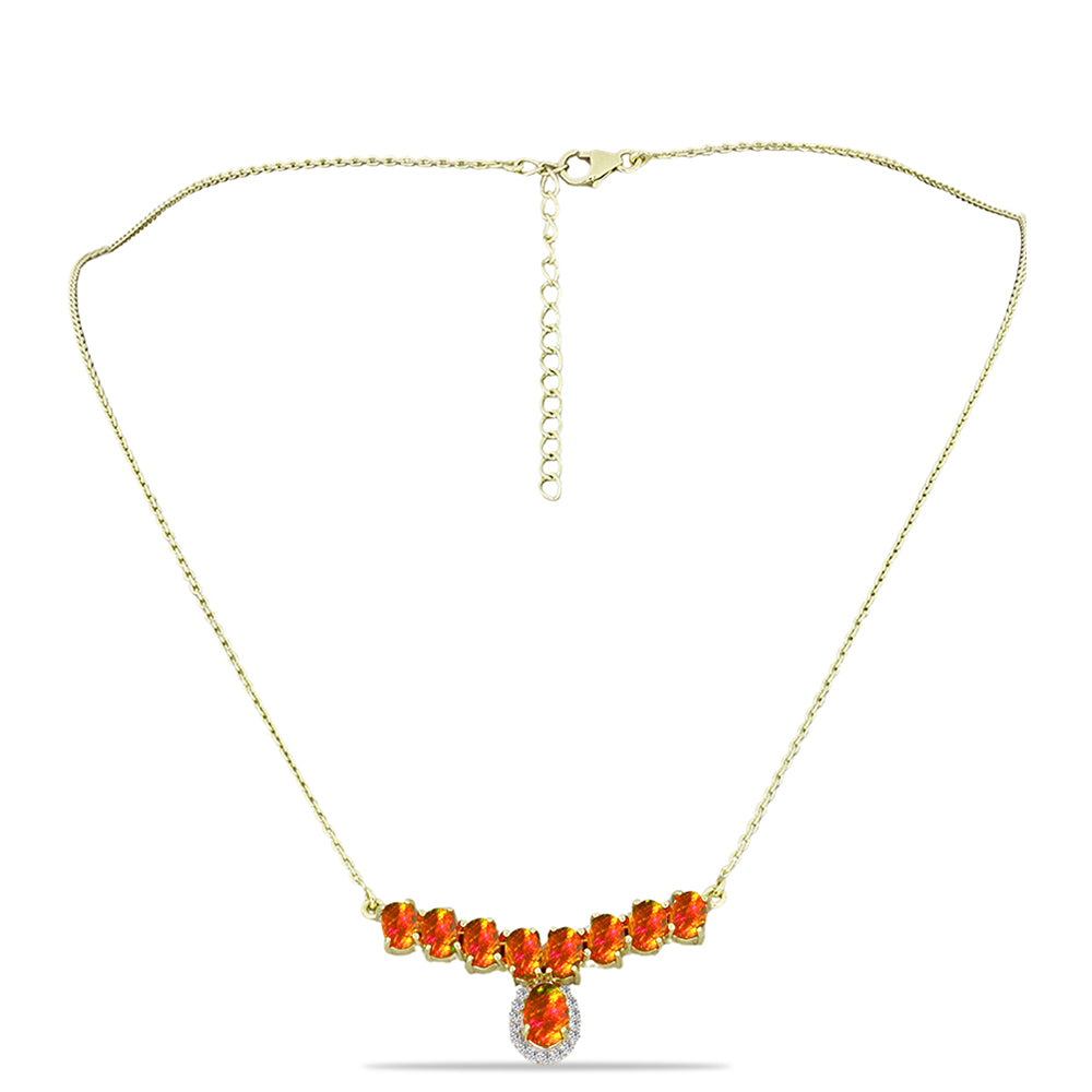Collar de Plata Bañada en Oro con Ópalo de fuego americano y Topacio Blanco 1 