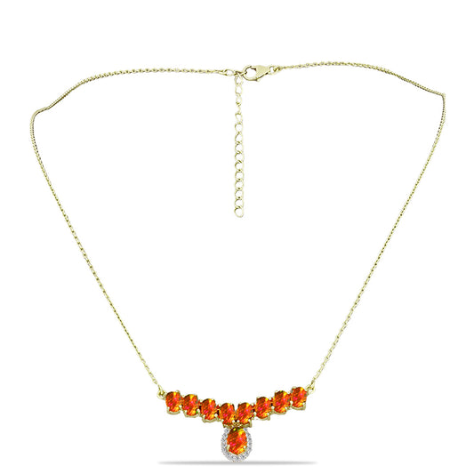 Collar de Plata Bañada en Oro con Ópalo de fuego americano y Topacio Blanco