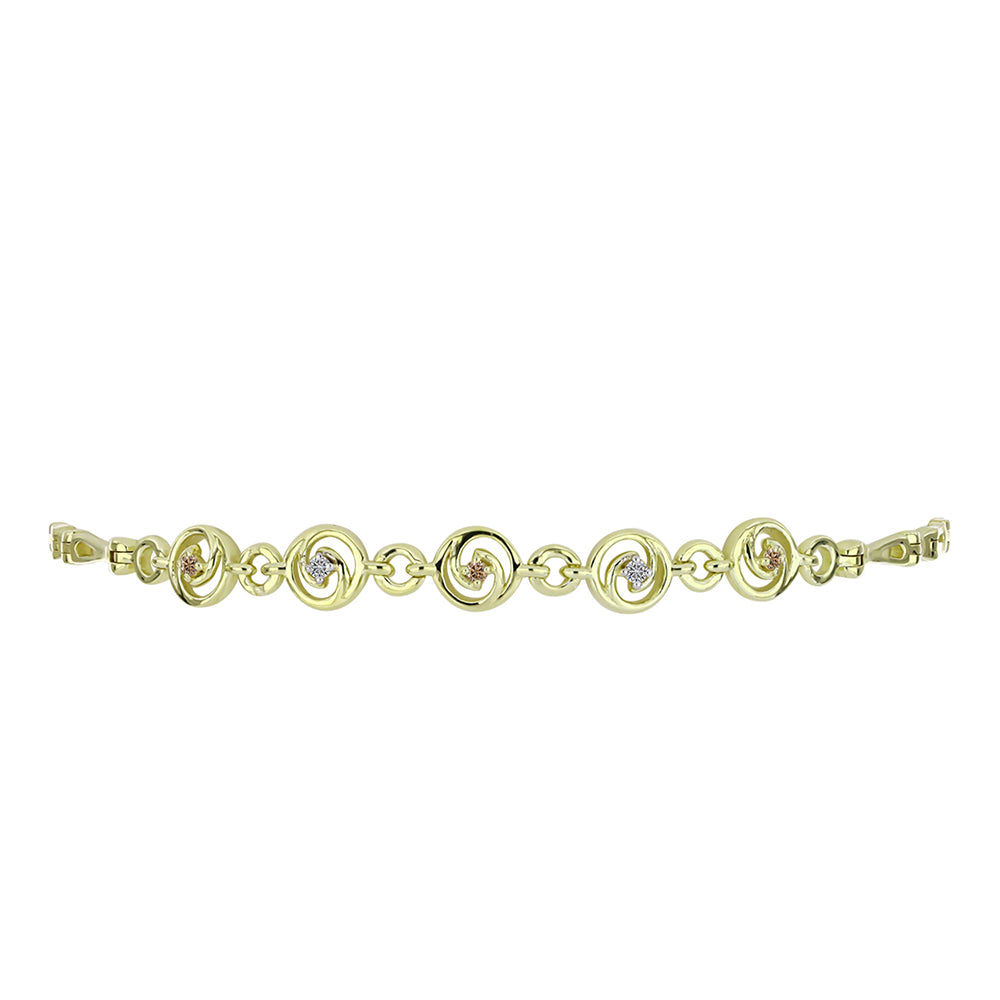 Pulsera de Plata Bañada en Oro con Diamante Champagne y Diamante blanco