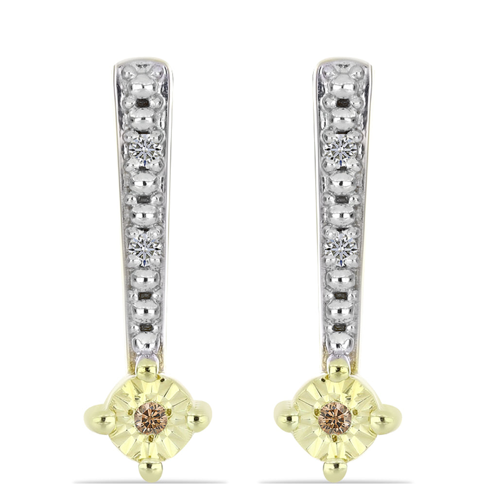 Pendientes de Plata Bañada en Oro con Diamante Champagne y Diamante blanco 1 