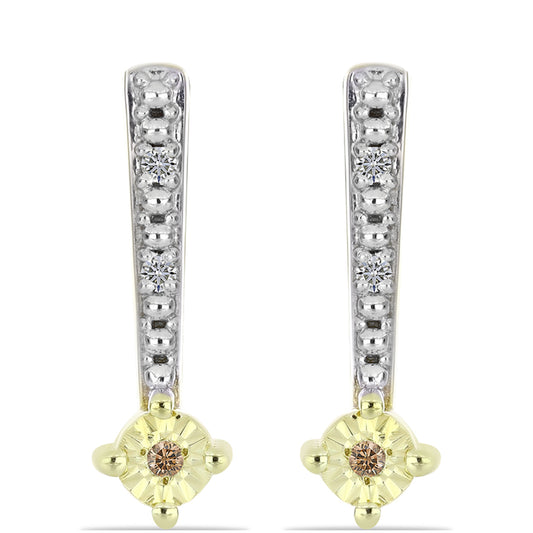Pendientes de Plata Bañada en Oro con Diamante Champagne y Diamante blanco