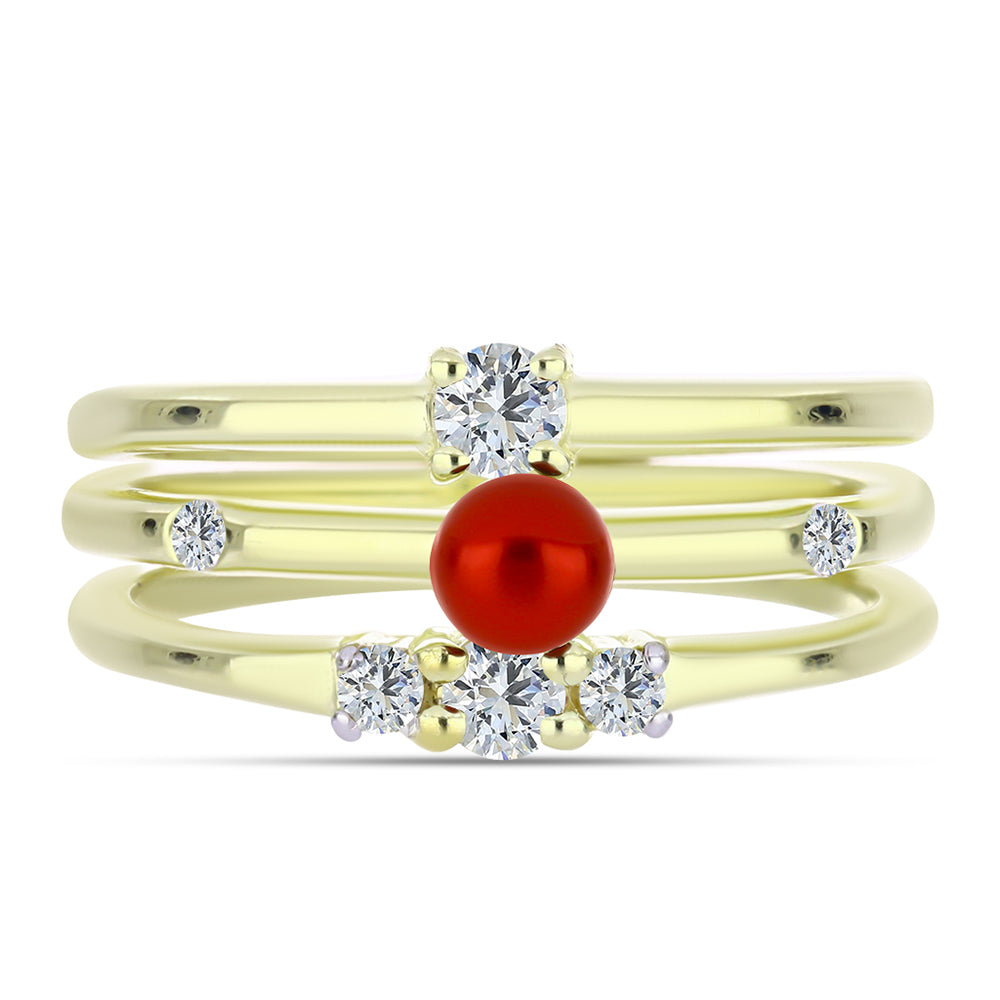 Conjunto de Plata Bañada en Oro con Perla roja de río y Topacio Blanco ( Anillo ) 1 