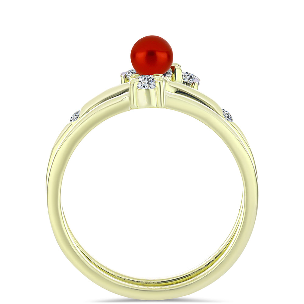 Conjunto de Plata Bañada en Oro con Perla roja de río y Topacio Blanco ( Anillo ) 2 