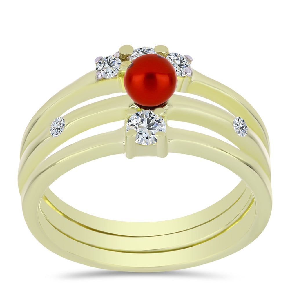 Conjunto de Plata Bañada en Oro con Perla roja de río y Topacio Blanco ( Anillo )