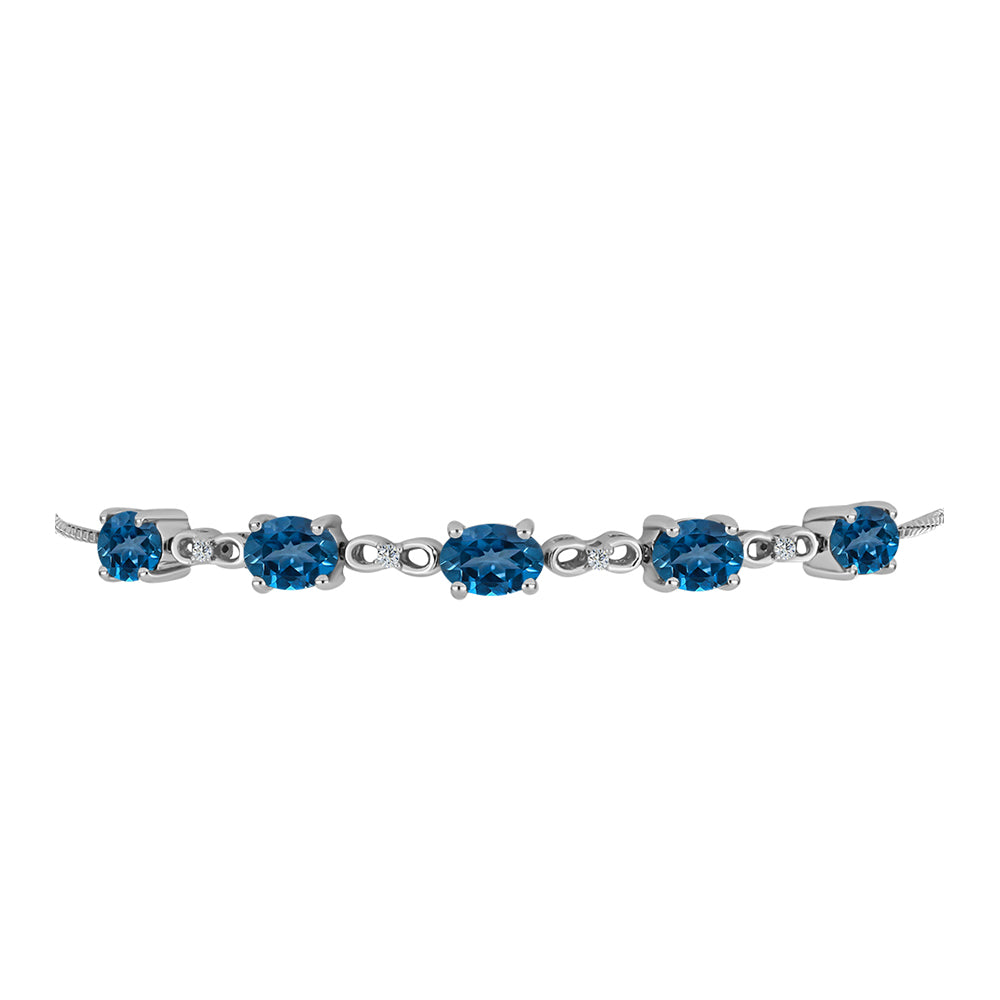 Pulsera de Plata con Topacio Azul Londres y Topacio Blanco 2 