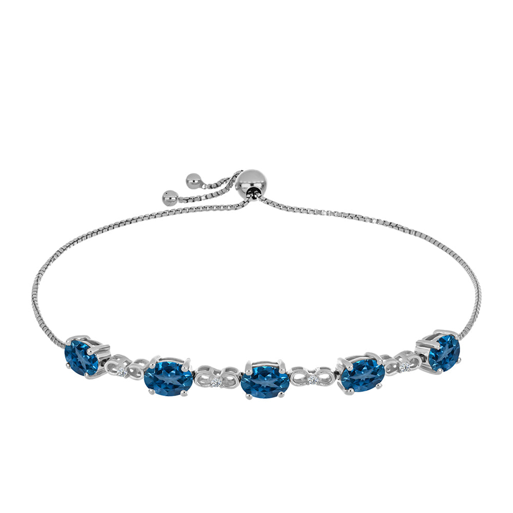 Pulsera de Plata con Topacio Azul Londres y Topacio Blanco 1 