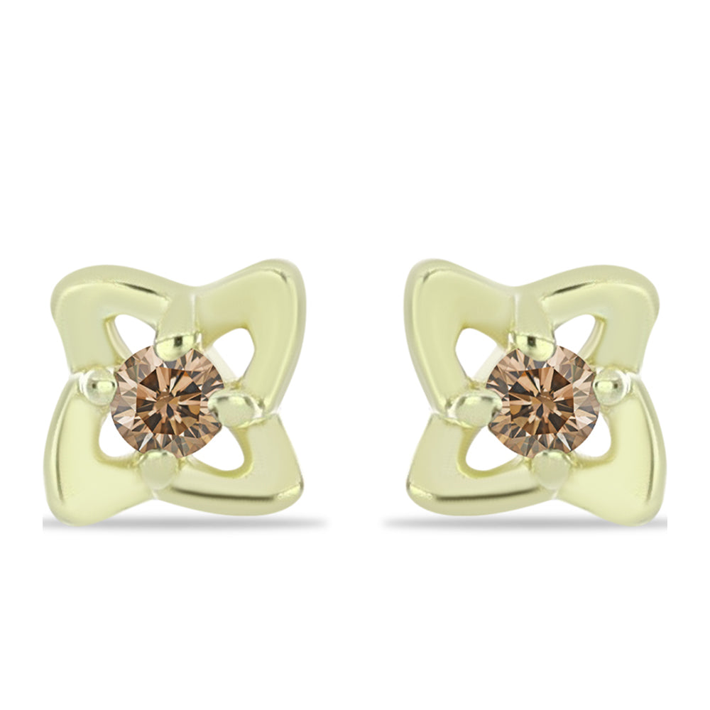 Pendientes de Plata Bañada en Oro con Diamante Champagne