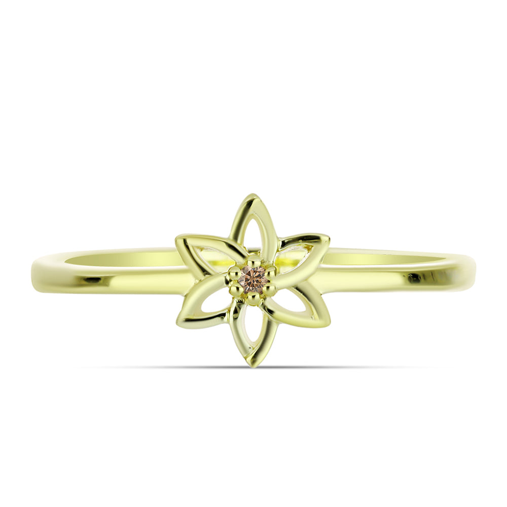 Anillo de Plata Bañada en Oro con Diamante Champagne 1 