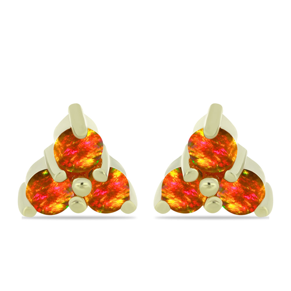 Pendientes de Plata Bañada en Oro con Ópalo de fuego americano