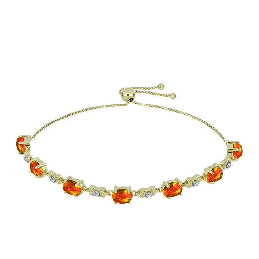 Pulsera de Plata Bañada en Oro con Ópalo de fuego americano y Topacio Blanco