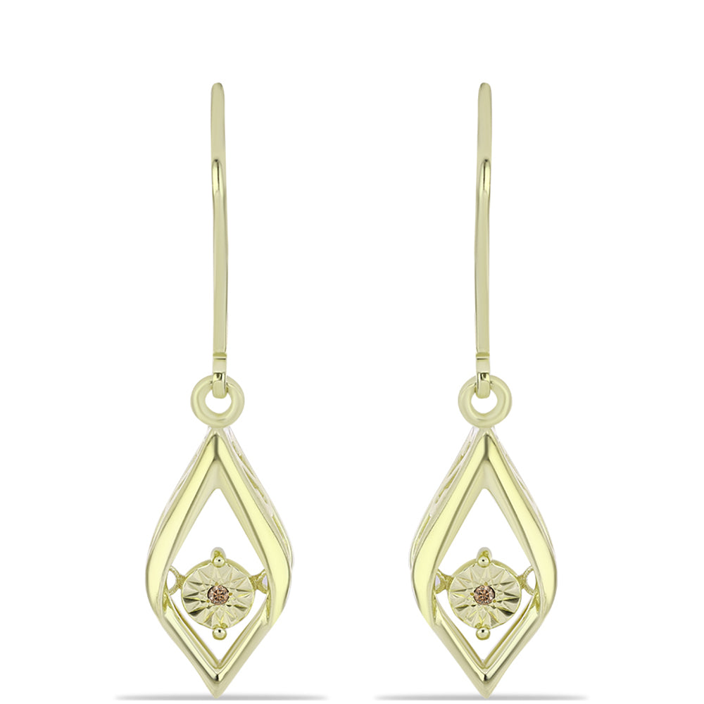 Pendientes de Plata Bañada en Oro con Diamante Champagne