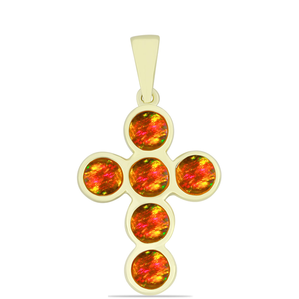 Cruz Colgante de Plata Bañada en Oro con Ópalo de fuego americano 1 