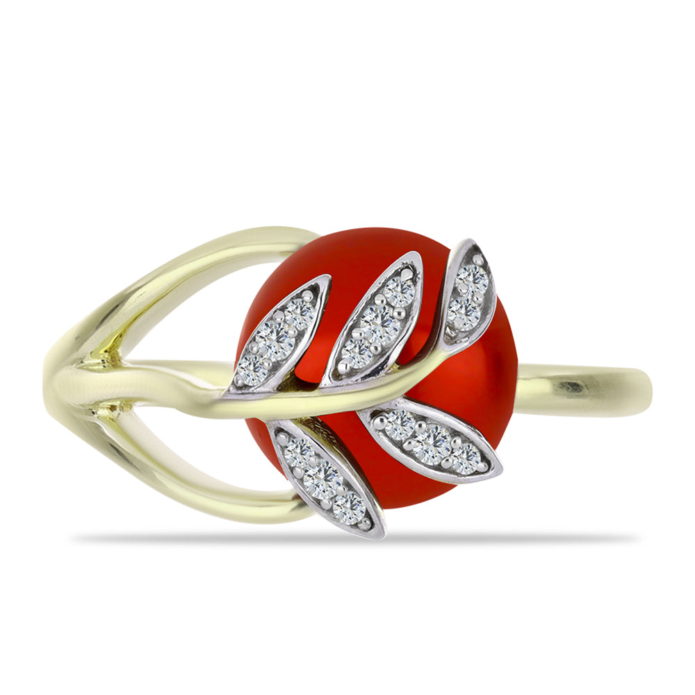 Anillo de Plata Bañada en Oro con Perla roja de río y Topacio Blanco 1 