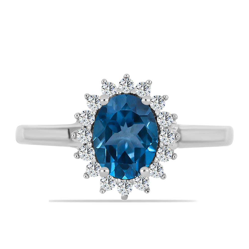 Anillo de Plata con Topacio Azul Londres y Topacio Blanco