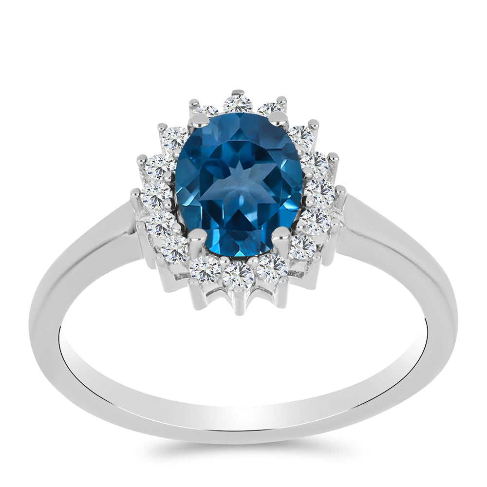Anillo de Plata con Topacio Azul Londres y Topacio Blanco 3 