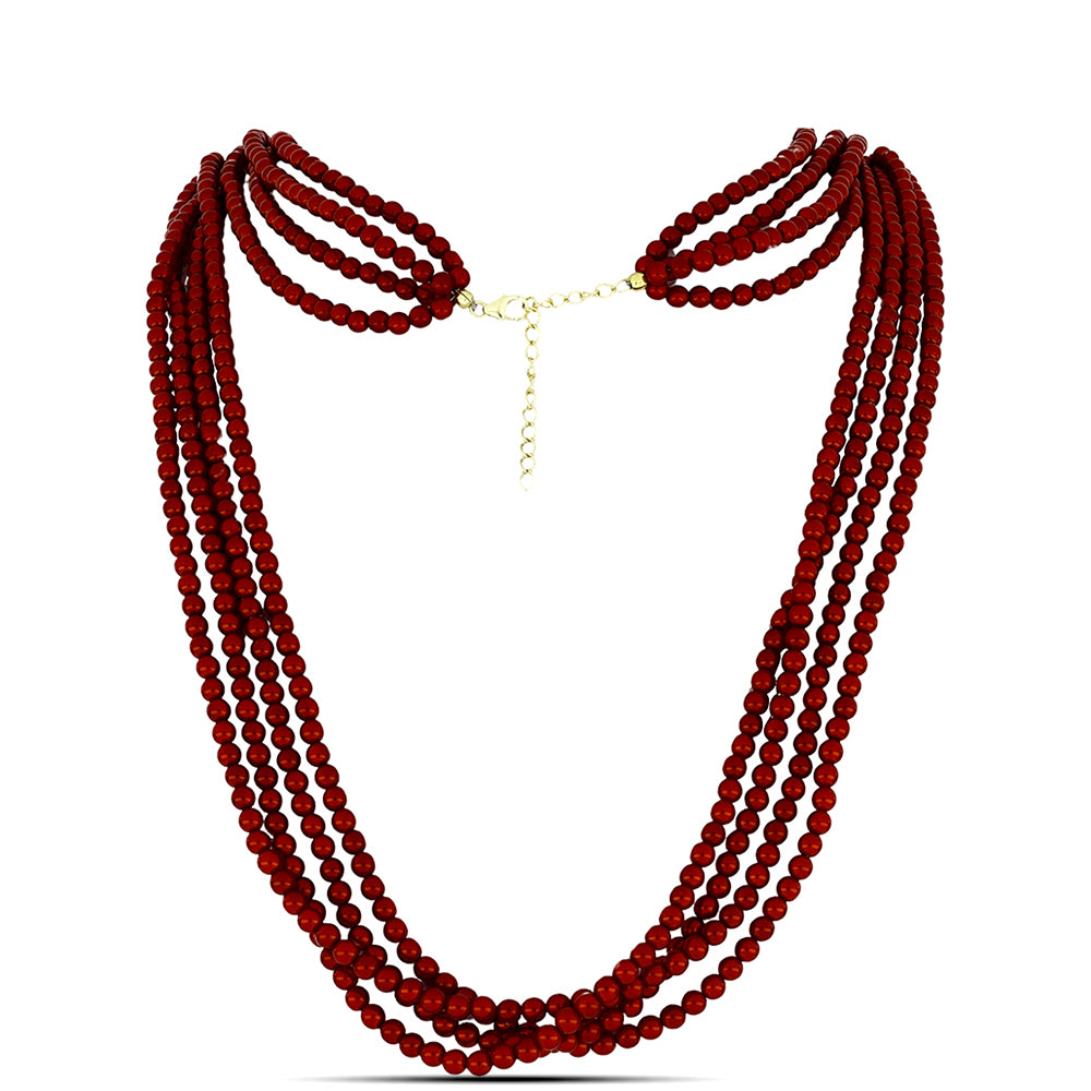 Collar de Plata Bañada en Oro con Perla roja de río 1 