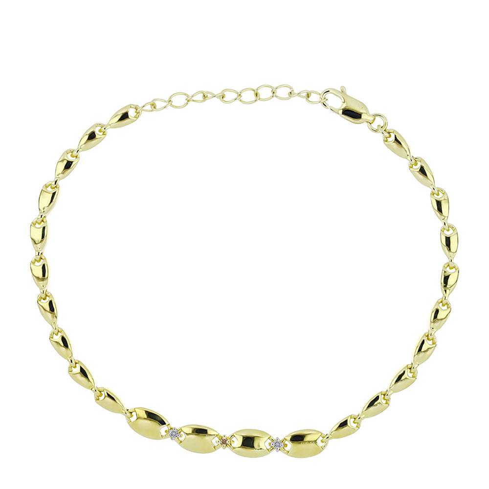 Pulsera de Plata Bañada en Oro con Diamante Champagne y Diamante blanco
