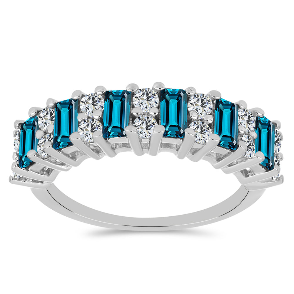 Anillo de Plata con Topacio Azul Londres y Topacio Blanco 3 