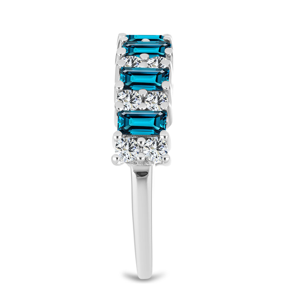 Anillo de Plata con Topacio Azul Londres y Topacio Blanco 4 