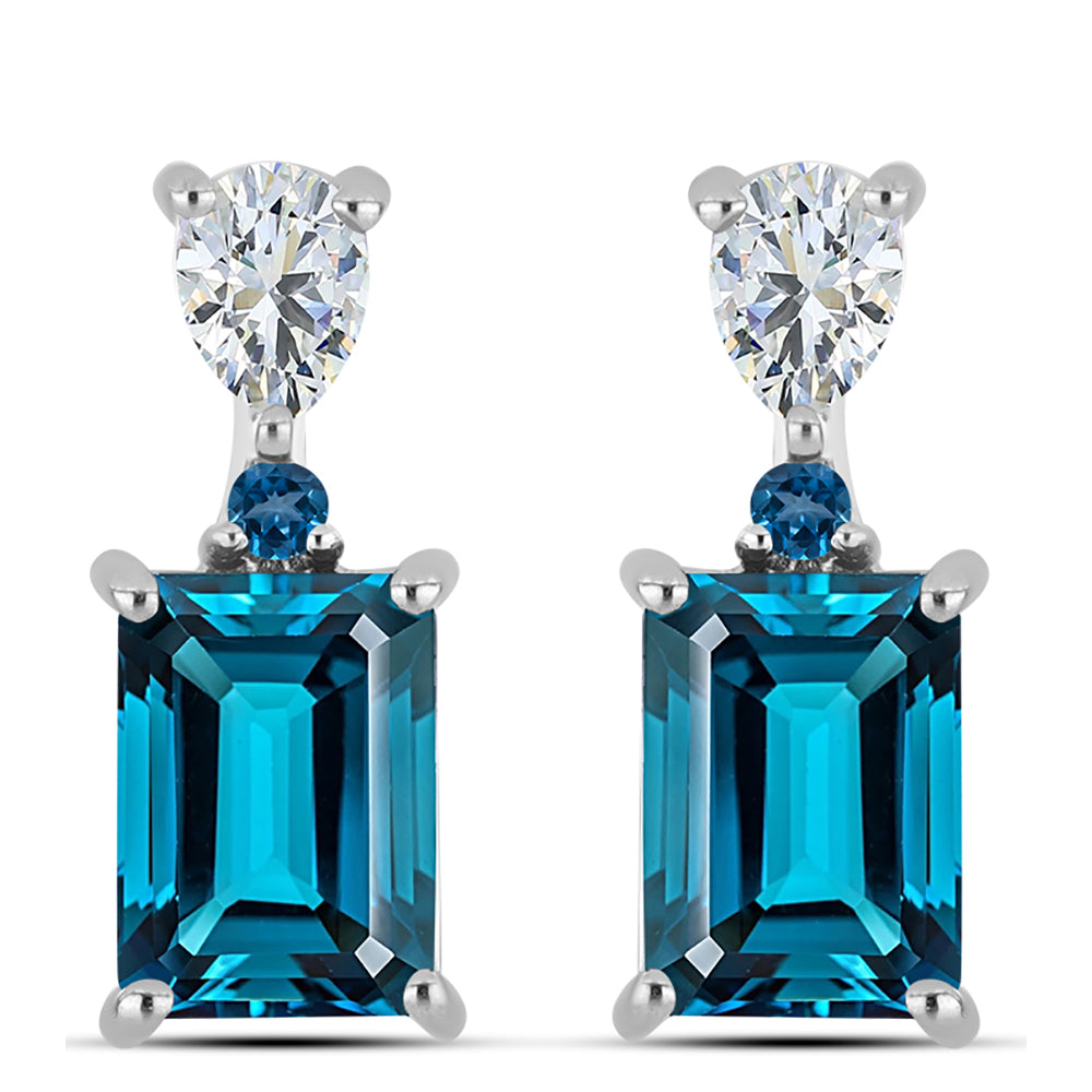 Pendientes de Plata con Topacio Azul Londres y Topacio Blanco