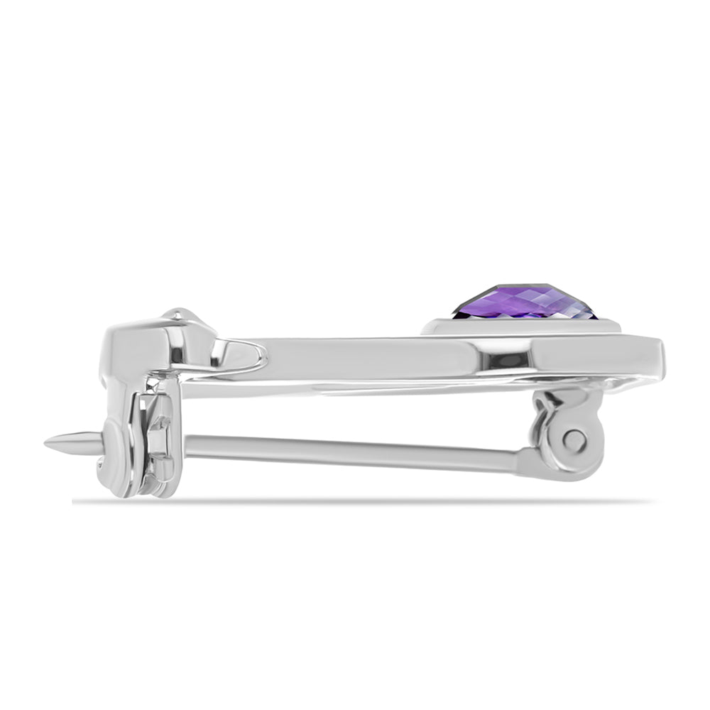 Broche de Plata con Amatista de Marruecos y Topacio Blanco